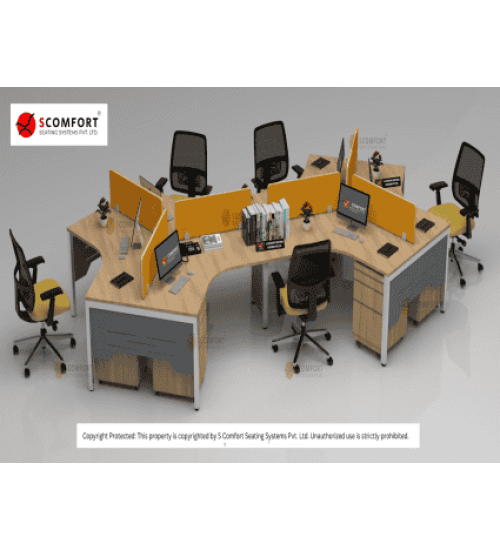 Scomfort SC-WRT10 Office Curve Sharing Workstation with Partition with Seating Capacity 6 people With Pedestal